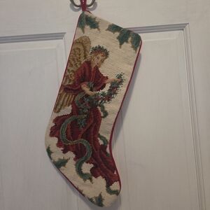 Vintage Needlepoint Angel Tapestry Christmas Stocking